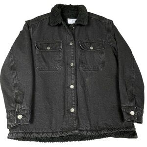 Old Navy Sherpa-Lined Black Denim Utility Relaxed Fit Activewear Shacket - Sz M